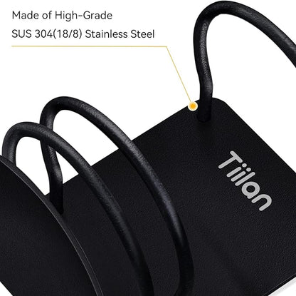 Tiilan Toothbrush Holder Wall Mounted, Bathroom Storage Stand for Razor, Toothpaste - Self Adhesive, Stainless Steel, Black