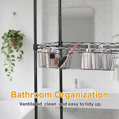 4 Pack Large Grid Wall Baskets with S-Hook - Gridwall Accessories Set Black Metal Hanging Shelf Basket Bins Organizer - Modular Storage Holders for Photo Display Panel Shelving Caddy for Garage