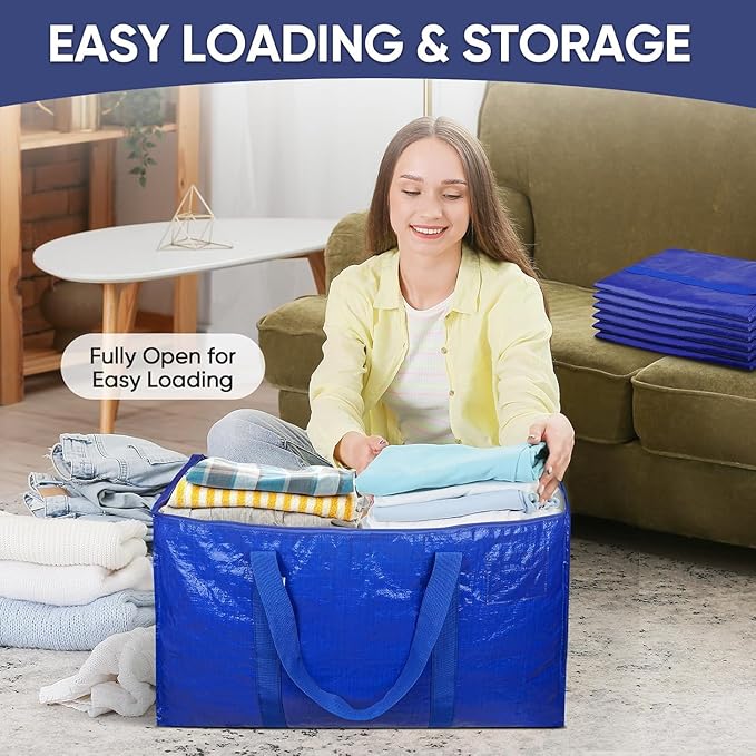 Veradome Extra Large Moving Bags with Zippers & Carrying Handles, Heavy-Duty Storage Tote Moving Boxes for Space Saving (6)