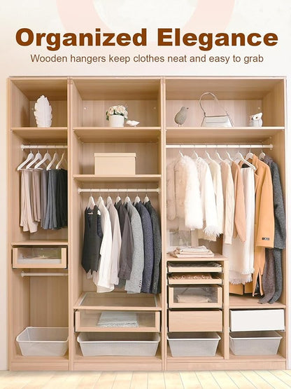 HOUSE DAY White Wooden Hangers 20 Pack, Solid Wood Hanger with Non Slip Pant Bar, Heavy Duty Wooden Coat Hanger for Closet, Smooth Finish Wood Clothes Hangers for Shirts, Suits Jackets, Dress