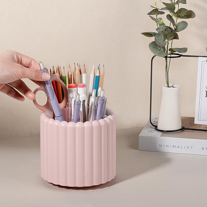 Anyoifax 360° Rotating Pen Holder 7 Slots Desk Organizer Removable Pencil Cup Plastic Art Supplies and Accessories Desktop Storage Box Caddy for Office, School, Home (Pink)