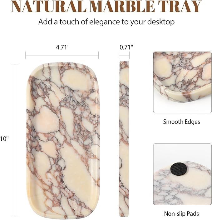 Koville Luxury Calacatta Viola Marble Tray, 10"x5" Marble Vanity Tray for Bathroom Countertop Kitchen Sink, Rectangular Stone Tray for Perfume Fragrance Jewelry, Decorative Catchall Tray Organizer