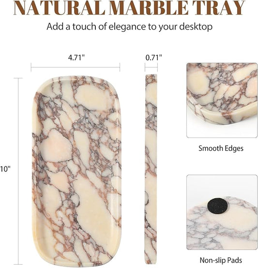 Koville Luxury Calacatta Viola Marble Tray, 10"x5" Marble Vanity Tray for Bathroom Countertop Kitchen Sink, Rectangular Stone Tray for Perfume Fragrance Jewelry, Decorative Catchall Tray Organizer