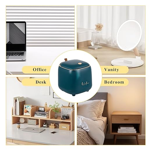 Mini Trash Can with Lid, 2.2 L/0.6 Gal Vanity Trash Can, Countertop Garbage Can with 60 PCS Trash Bags for Desktop Bathroom Bedroom Kitchen Car, 5.5" (Dark Green)