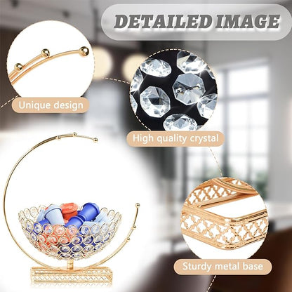 Metal & Crystal Coffee Pod Holder & Candy Basket - Elegant Multipurpose Storage Organizer for K Cups, Espresso Pods, Treats - Kitchen, Office, Home Bar (Gold, 1 PC)