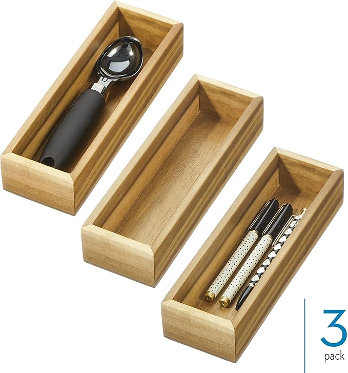 iDesign Acacia Wood Kitchen Drawer Organizer - Set of 3 - Natural