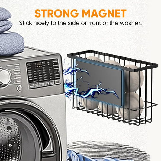 Magnetic Dryer Ball Holder for Laundry Room Organization and Storage, Magnetic Lint Bin for Laundry Room, Iron Dryer Ball Container for Laundry Room Storage (No Balls, Black)
