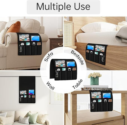 Guken Linen Armchair Caddy Remote Holder for Recliner Couch, Arm Chair Caddies Couch Remote Organizer Bedside Caddy with 6 Pocket Storage for Magazine, Tablet, Phone, iPad and More, Black