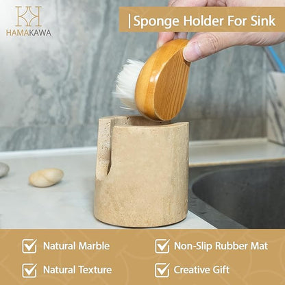 HAMAKAWA Natural Marble Travertine Sponge Rack, Beige Sink Storage Rack Suitable for Kitchen Countertops, Drying Rack, Sink Organizer