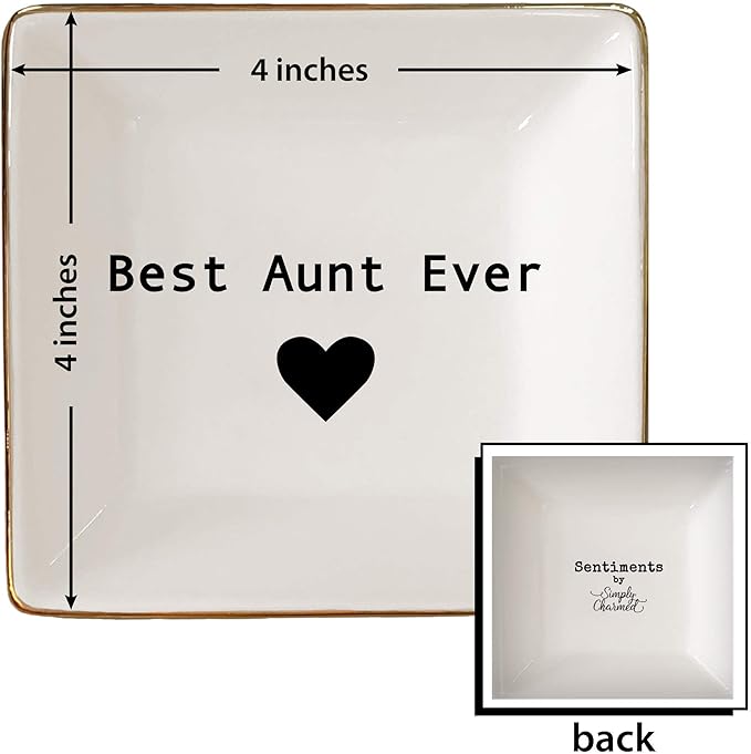 Simply Charmed Best Aunt Ever Gift – Ceramic Jewelry Dish or Ring Holder – BAE Trinket Tray - Elegant Valentine's Day or Birthday Gift for Auntie