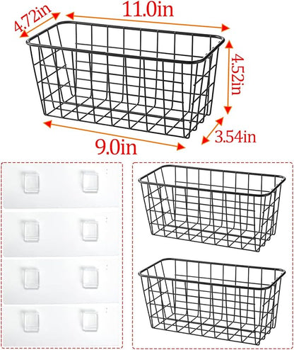 Black Hanging Wall Baskets,Adhesive Wire Wall Storage Baskets for Pantry and organizer, Kitchen onion Food photo Bathroom,inside cabinet organizing,No Drilling Wall Mounted Basket,2 Pack