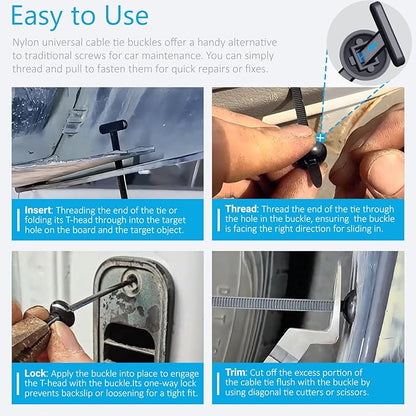 2026 Upgraded Nylon Universal Cable Tie Buckle, Heavy Duty Self-Locking Rivet Zip Ties, Multifunctional Cable Tie Buckle for Car Daily Repair, Home, Office, Garden, Workshop(150Pcs)