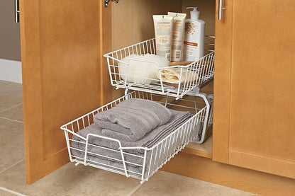 ClosetMaid 11 in. Pull Out Cabinet Organizer, 2 Tier, Heavy Duty, Slide Out Pantry Shelves Drawers for Kitchen, Bathroom, White