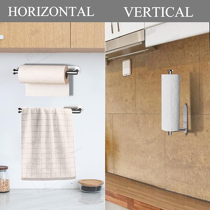 Paper Towel Holders,Paper Towels Rolls,Paper Bulk- Self-Adhesive Under Cabinet Wall Mount Countertop,Both Available in Adhesive and Screws,for Kitchen, Pantry, Sink, Bathroom，Stainless Steel-Silver