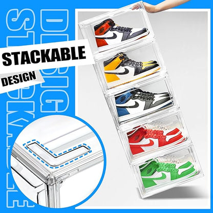 EDS FAM 4 Pack Large Acrylic Shoe Boxes Sneaker Storage for Sneakerheads Clear Plastic Stackable Boot Shoe Collectibles Display Case, Size 13