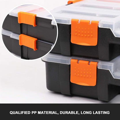 CASOMAN Tool Box Organizer Interlocking Black Small Parts Organizer for Fasteners and Crafts w/Removable Dividers (2 Piece Pack)