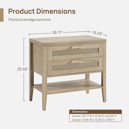 SICOTAS Night Stand Set 2 - Large Nightstands Sets of 2 with Drawers and Shelf, Rustic Bedside Table for Bedroom, Mid Century Modern Nightstand, 25.7" Tall Side End Table (Light Walnut, 2 Pieces)