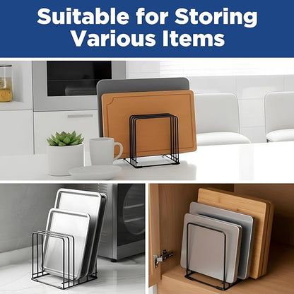 Afcabakila Kitchen Cabinet Organizer, 2 PCS Baking Pan Organizer, Steel Cooking Sheet Organizers with 5 Slots for Skillets, Cutting Boards & Baking Trays, Space-Saving Cabinet Storage