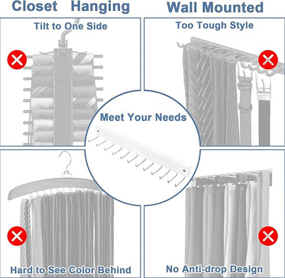 【2 in 1】 2 Pack Tie Organizer Belt Organizer Wall Mounted, Space Saving Tie Rack Belt Hanger for Closet with 24 Storage Hooks, Belt Tie Holder for Closet Organizer Storage White
