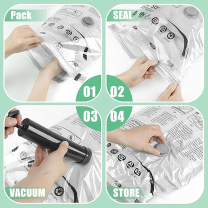16 Pack Vacuum Storage Bags, Space Saver Bags, Compression for Comforters and Blankets, Sealer Clothes Storage with Hand Pump. (3J/3L/5M/5S)