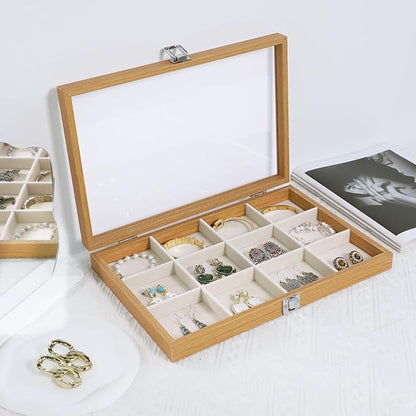 Stratalife Jewelry Organizer Wooden Bracelet Jewelry Box Jewelry Tray with Lid Bracelet Holder Organizer Earring Organizer for Women Bangle Storage Vintage Jewelry Box 12 Grid