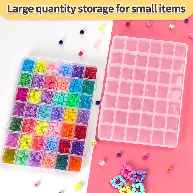 IOOLEEM 42 Grids Plastic Bead Organizer Box, Organizer Container Storage Box, Dividers for bead arts and crafts.(2 Pack)