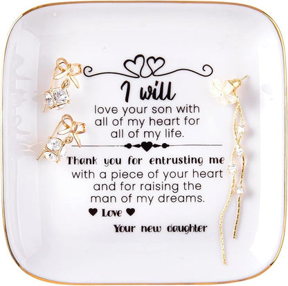 Kaidouma Mother of the Groom Gifts from Bride - Wedding Gifts for Mother in Law - Ceramic Jewelry Holder Ring Dish Trinket Tray - Thank You for Raising the Man of My Dreams
