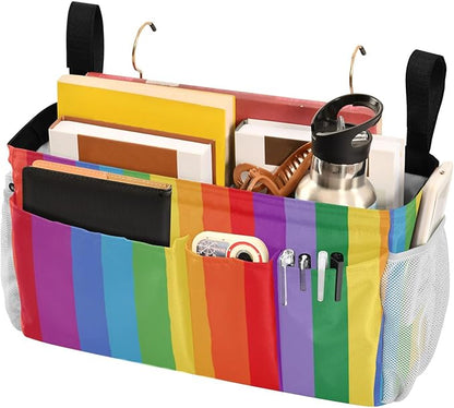 CuwrYet Bedside Caddy Hanging Bunk Bed Caddy Bed Organizer Hanging Pocket with 2 Hooks Bedside Storage Organizer Pocket Bag Holder Vibrant Colorful Stripes
