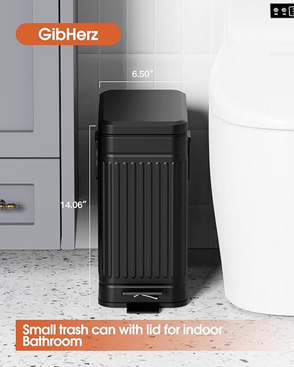 Small Trash Can with Lid Soft Close-10L/2.6 Gal Stainless Steel Outdoor Dog Poop Garbage Can-Metal Waste Bins with Pedal for Bathroom Bedroom Office-Black