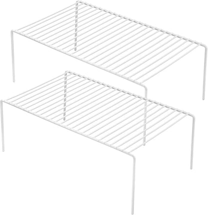 iPEGTOP Set of 2 Kitchen Cabinet Shelf Organizer, Medium (13 x 9.4 Inch) Bathroom Cabinet Organization Wire Shelf Rack, Rustproof Storage Space Saver Shelves for Countertops Pantries Utensils -White