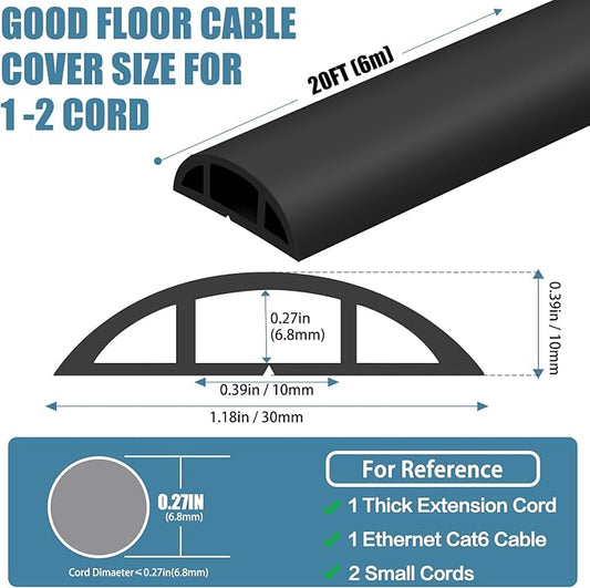 Floor Cord Covers for Wires 20FT Cable Hider Wire Coverr Self Adhesive Cord Hider Floor for Offices, Homes, Workshops, Warehouses Cable Cavity 0.47" W x 0.27" H