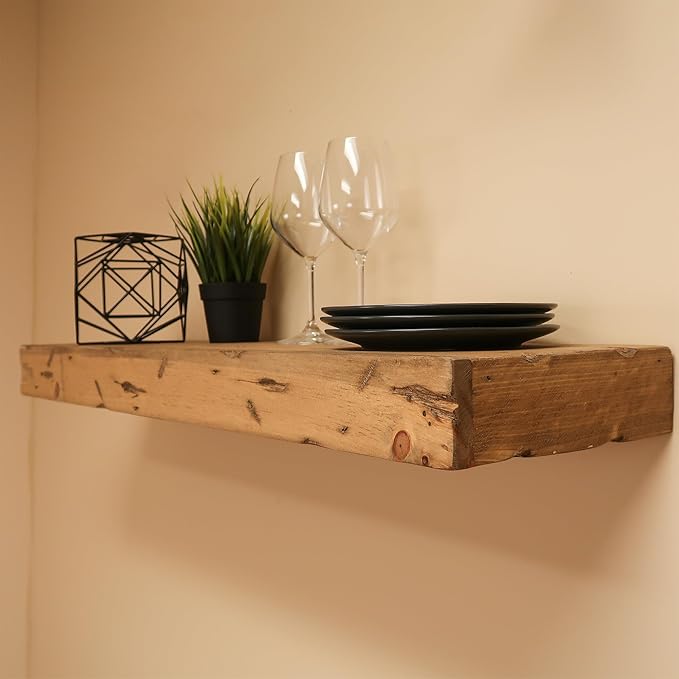 Urbandi Rustic Distressed Floating Shelves, Set of 2, Handmade Out of Pine Wood, 3 Inch Thick, Made in USA (Aged Oak, 24Lx3Hx6D)