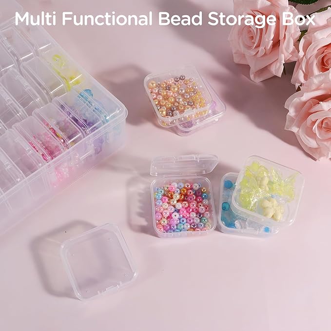30Pack Bead Organizer Box With Hinged Lid - Clear Bead Storage Containers for Organizing DIY Jewelry Craft and Bracelet Making - Mini Plastic Bead Box (30Pack 2.15 X 2.15 X 0.8inch)