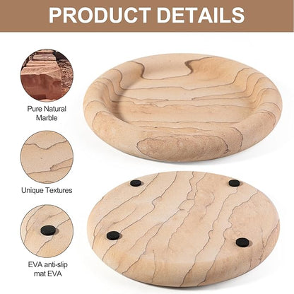 Erongoo Real Natural Marble Tray, Marble Round Decorative Vanity Tray for Bathroom Countertop, Kitchen Counter, or Catchall, Coffee Table Tray for Jewelry (Vein Sandstone)