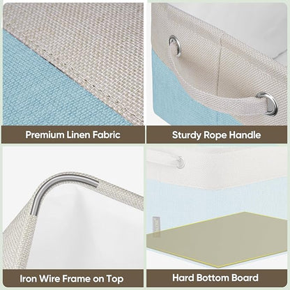 BALEINE 3 Pack Fabric Storage Bins for Shelves, Linen Storage Baskets for Organizing, Decorative Closet Bins for Clothes, Home (Skyblue, 15''x11''x9.5'')