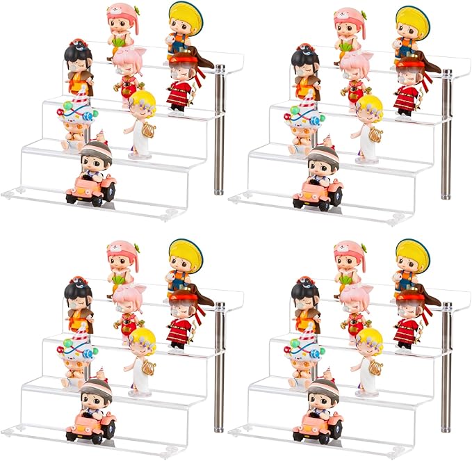 LileZbox 9 x 6 in Acrylic Display Risers Shelf for Pops Figures, 4 Tier Perfume Organizer Stand, Dessert Shelves for Party, Clear Display stand for Decoration and Organizer
