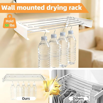 Wall Mounted Clothes Drying Rack 32", Heavy Duty Collapsible Space Saving Laundry Drying Rack with 50 lb Capacity, Drying Rack Clothing Foldable, 5 Rods, White