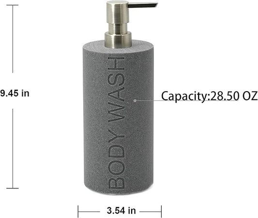 Indecor Home Resin Neutral Gray Sandstone Body Wash Engraved Bottle Refillable Pump Dispenser, Durable Waterproof Resin Construction for Bath, Shower - Gray Sandstone Satin Nickel Pump