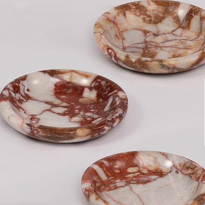 LWALMS Trinket Marble Jewelry Tray - Stone Ring Key Purse Holder Dish, Small Cute Round Plate Decorative Bowl for Nightstand Entryway Coffee Table Decor (5.5 inch)