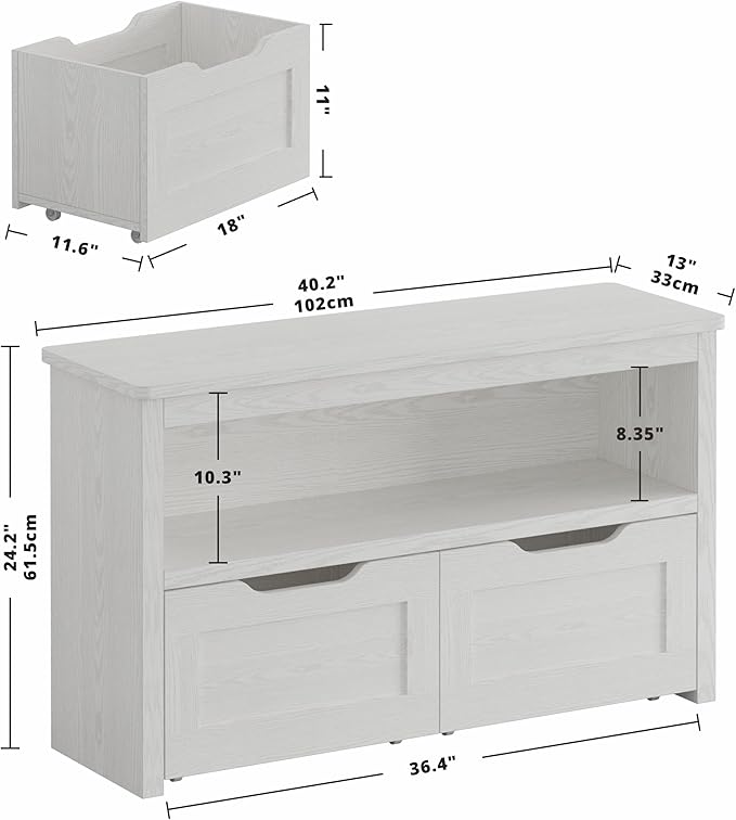 IRONCK Toy Storage Organizer with Drawers, Floor Toy Box with Wheels and Open Shelf, Storage Chest for Nursery, Playroom and Bedroom, White