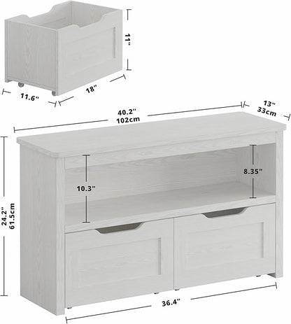 IRONCK Toy Storage Organizer with Drawers, Floor Toy Box with Wheels and Open Shelf, Storage Chest for Nursery, Playroom and Bedroom, White