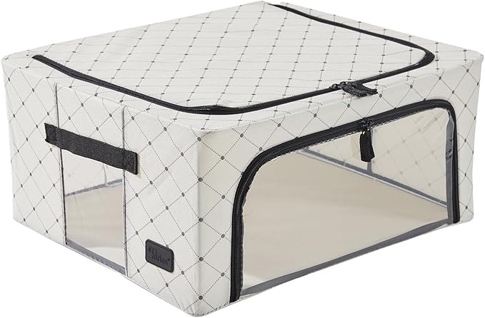 Periea Oxford Cloth Steel Frame Storage Boxes - Under-Bed or in Closet - Pack of 2 Medium Organizers (Black Dots)