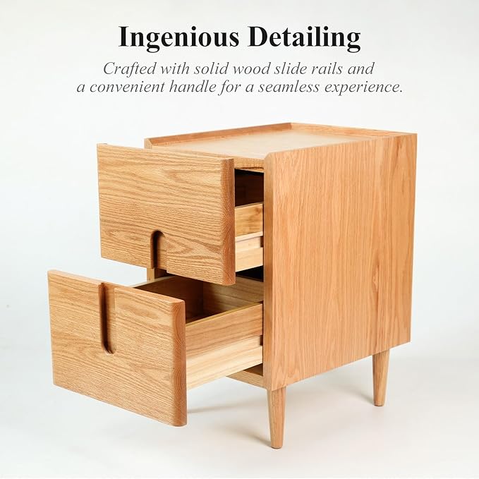 Cttasty Narrow Nightstand, Mid Century Modern Nightstand, Solid Wood Bedside Table, Side Table witn Drawers (Natural, 11.81inches)
