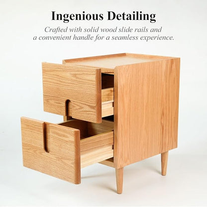 Cttasty Narrow Nightstand, Mid Century Modern Nightstand, Solid Wood Bedside Table, Side Table witn Drawers (Natural, 11.81inches)