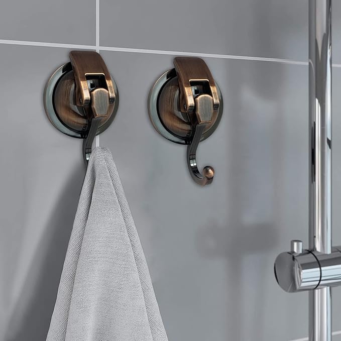 YSSILADI Heavy Duty Vacuum Suction Shower Hooks - Glass Suction Cup Hooks, for Bathroom Robe or Garland Decoration (Antique Brass, 6 Pack)