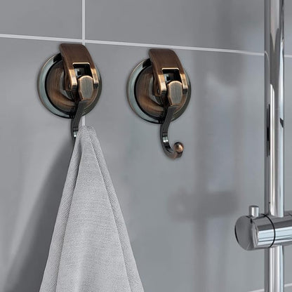 YSSILADI Heavy Duty Vacuum Suction Shower Hooks - Glass Suction Cup Hooks, for Bathroom Robe or Garland Decoration (Antique Brass, 6 Pack)