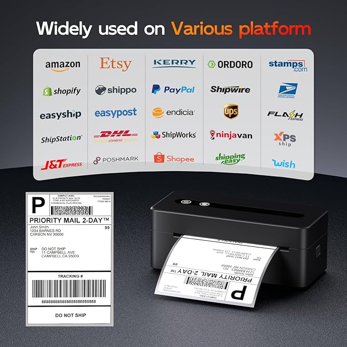 TATTMUSE Bluetooth Thermal Label Printer, 4X6 Shipping Label Printer for Small Business, Wireless Thermal Printer Compatible with Phone, iOS, Android, Windows, Mac, Amazon, Ebay, Shopify, Black