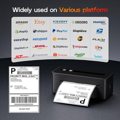 TATTMUSE Bluetooth Thermal Label Printer, 4X6 Shipping Label Printer for Small Business, Wireless Thermal Printer Compatible with Phone, iOS, Android, Windows, Mac, Amazon, Ebay, Shopify, Black