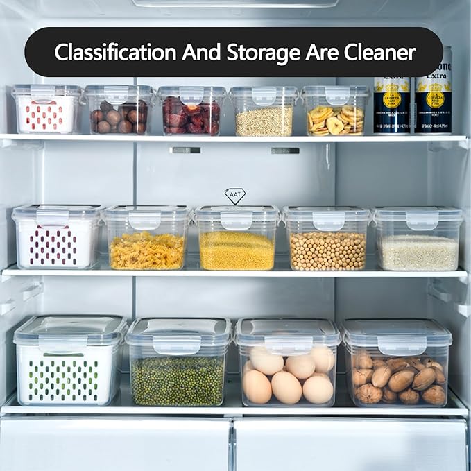 Lizbin 3 PCS Fruit Storage Containers for Fridge with Removable Colander, Leak proof Food Storage Containers, Airtight Food Storage Containers, Food Storage Container with Lids, Keep Food Meat Fresh
