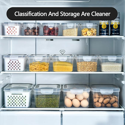Lizbin 3 PCS Fruit Storage Containers for Fridge with Removable Colander, Leak proof Food Storage Containers, Airtight Food Storage Containers, Food Storage Container with Lids, Keep Food Meat Fresh